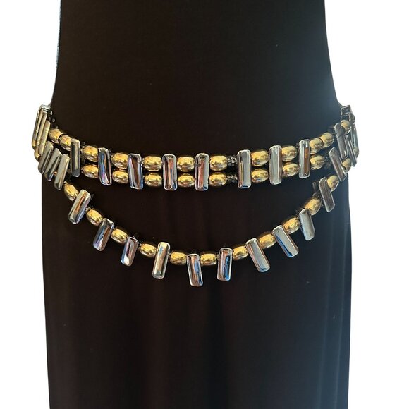 Chain Multi Strand Statement Belt Bar Metal Beaded Adjustable Gold Silver - Picture 1 of 16